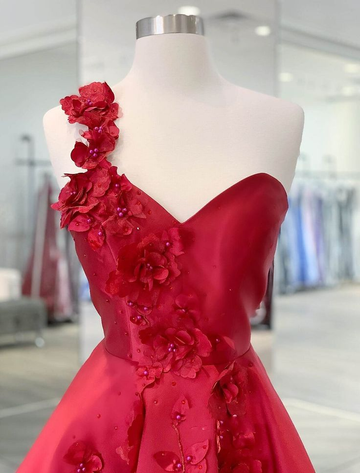 A-Line Backless Homecoming Dresses Red Mini Sleeveless One Shoulder Graduation Dress With Appliques HZ1023